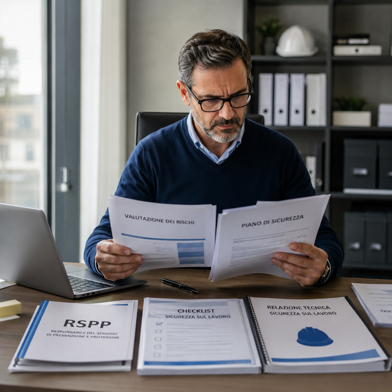 Datore di Lavoro RSPP che verifica la documentazione di sicurezza